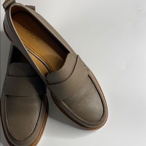 Grey leather Coach loafers